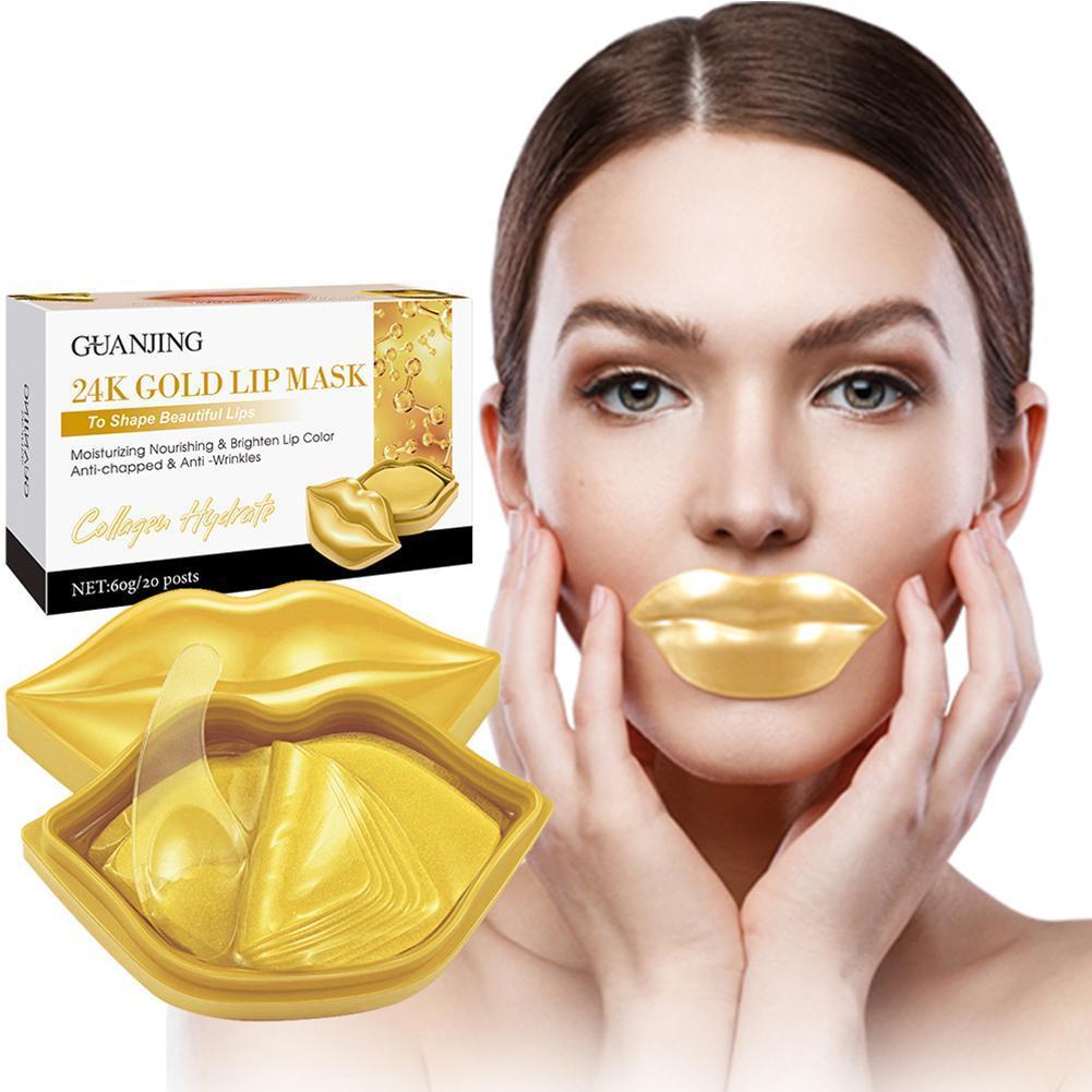 20pcs/box 24k Gold Lip Masks Pads Anti Ageing Moisture Essence Gel Patch Lips Care Accessories