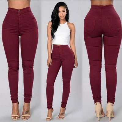 Solid Color Skinny Jeans Woman White Black High Waist Render Jeans Vintage Sexy Long Pants Trousers & Leggings