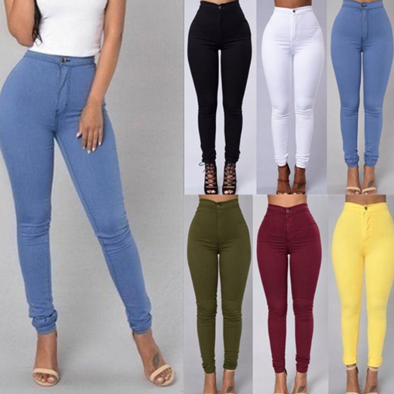 Solid Color Skinny Jeans Woman White Black High Waist Render Jeans Vintage Sexy Long Pants Trousers & Leggings