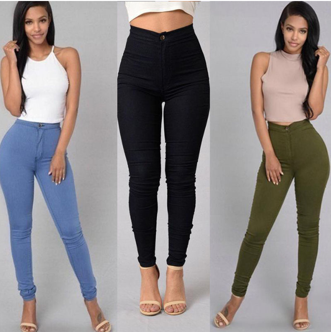 Solid Color Skinny Jeans Woman White Black High Waist Render Jeans Vintage Sexy Long Pants Trousers & Leggings