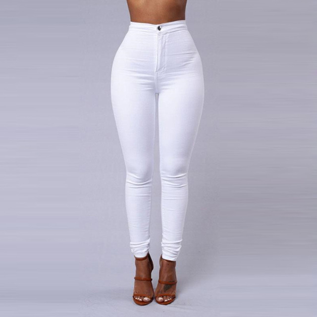 Solid Color Skinny Jeans Woman White Black High Waist Render Jeans Vintage Sexy Long Pants Trousers & Leggings