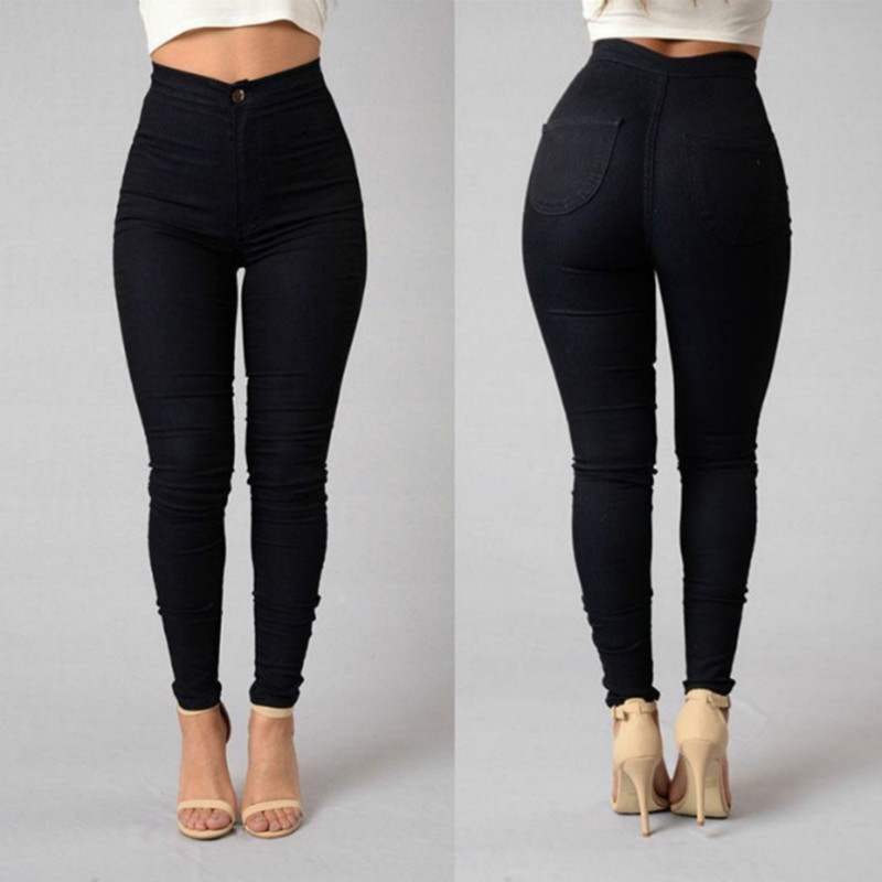 Solid Color Skinny Jeans Woman White Black High Waist Render Jeans Vintage Sexy Long Pants Trousers & Leggings