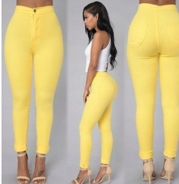 Solid Color Skinny Jeans Woman White Black High Waist Render Jeans Vintage Sexy Long Pants Trousers & Leggings