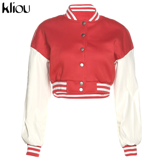 Kliou Preppy Style Jacket Women Autumn Casual Sporty Baseball Uniform Girl Go Out Popular Streetwear Tops Classic Thin Coat Hot