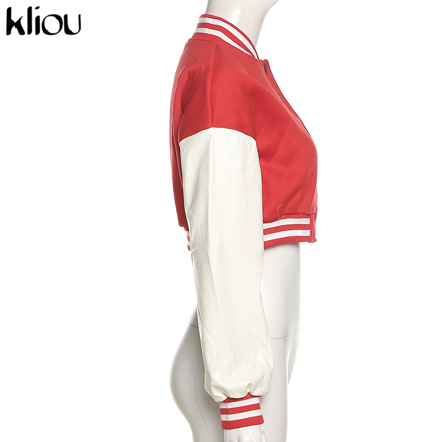 Kliou Preppy Style Jacket Women Autumn Casual Sporty Baseball Uniform Girl Go Out Popular Streetwear Tops Classic Thin Coat Hot