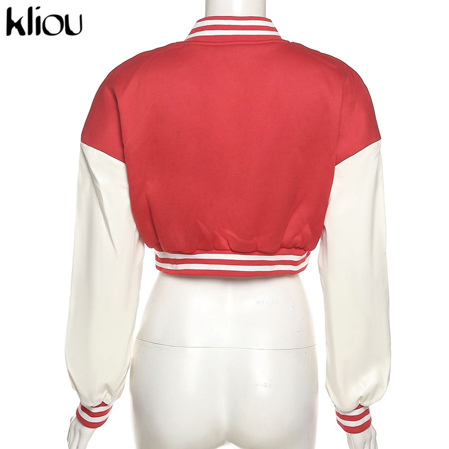 Kliou Preppy Style Jacket Women Autumn Casual Sporty Baseball Uniform Girl Go Out Popular Streetwear Tops Classic Thin Coat Hot