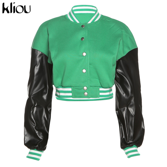 Kliou Preppy Style Jacket Women Autumn Casual Sporty Baseball Uniform Girl Go Out Popular Streetwear Tops Classic Thin Coat Hot