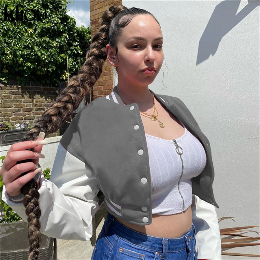 Kliou Preppy Style Jacket Women Autumn Casual Sporty Baseball Uniform Girl Go Out Popular Streetwear Tops Classic Thin Coat Hot