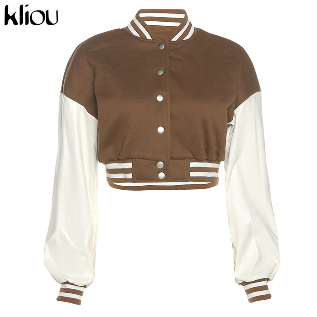Kliou Preppy Style Jacket Women Autumn Casual Sporty Baseball Uniform Girl Go Out Popular Streetwear Tops Classic Thin Coat Hot