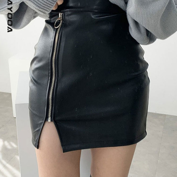 Genayooa Skirts Women High Waist Pu Leather Casual Mini Skirt Female 2022 Fashion Tide Black Zipper Skirts