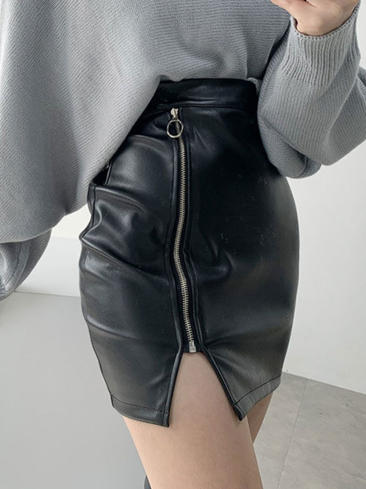 Genayooa Skirts Women High Waist Pu Leather Casual Mini Skirt Female 2022 Fashion Tide Black Zipper Skirts