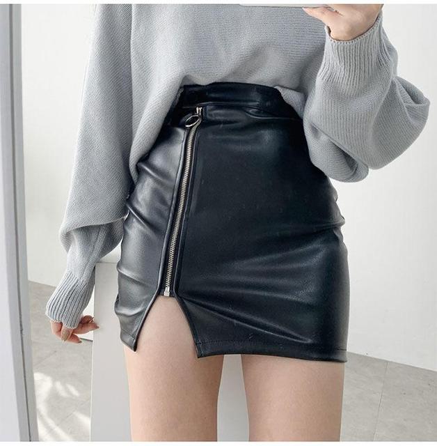 Genayooa Skirts Women High Waist Pu Leather Casual Mini Skirt Female 2022 Fashion Tide Black Zipper Skirts