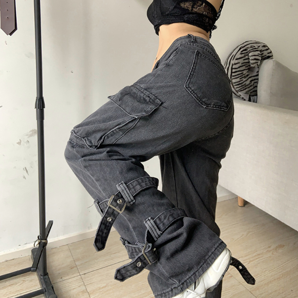 Goth Chic Low Waist Jean Retro Grunge Oversized Women's Fashion Streetwear Harajuku  Trousers