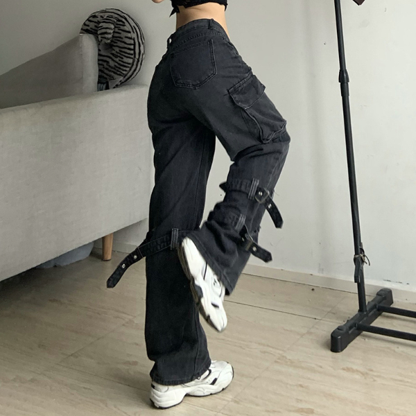 Goth Chic Low Waist Jean Retro Grunge Oversized Women's Fashion Streetwear Harajuku  Trousers