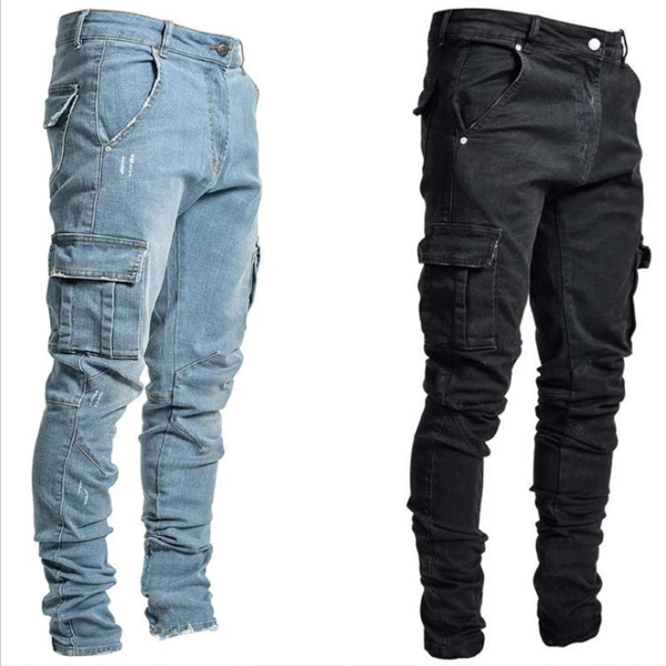 Jeans Man Pants Casual Cotton Denim Trousers Multi Pocket Cargo Pants Men Fashion Denim Trousers