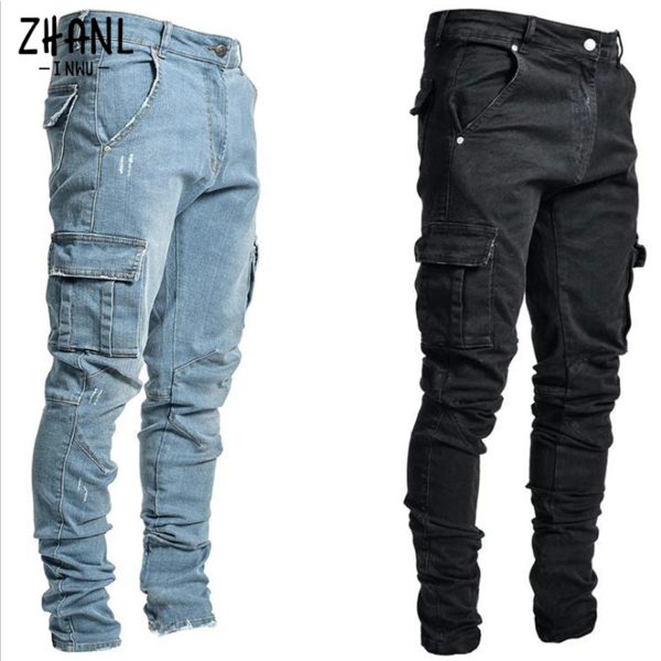 Jeans Man Pants Casual Cotton Denim Trousers Multi Pocket Cargo Pants Men Fashion Denim Trousers
