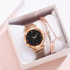 Women Watches Foreign Trade Magnetite Cross Border  Starry Sky Face Women's Watch Simple One Diamond Magnetic Set Quartz Watches Rose gold 270mm