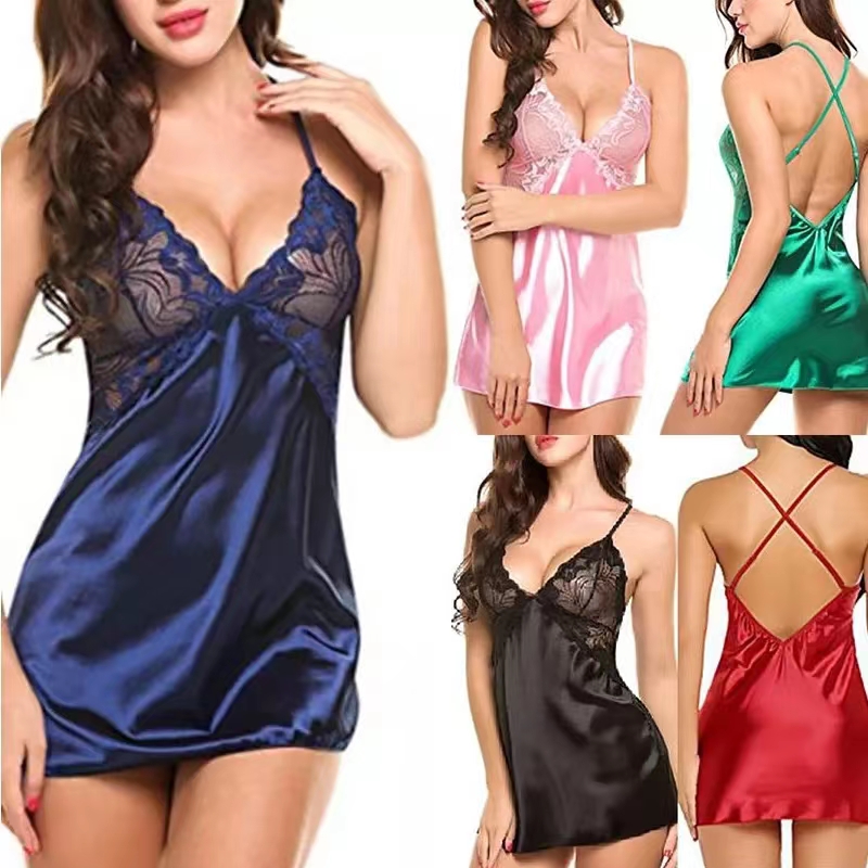 Nightgowns & Sleepshirts New product hot sale Women Nightgowns Satin Lace Sleepwear Nightwear Pyjama Women Home Clothing Sleepwear Black Nightgowns & Sleepshirts  lace pajamas Women's comfort