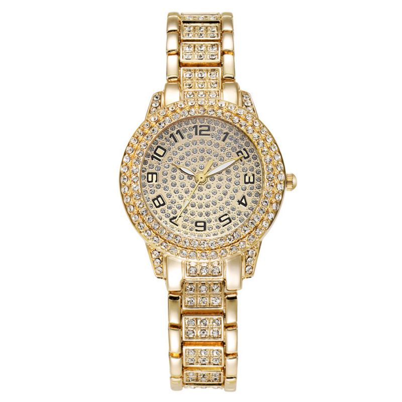 Wrist Watches Ladies Full Diamond Roman Literal Steel Strap Watch Full Star Temperament Business Quartz Watch Hip Hop Style Full Diamond Bracelet Set