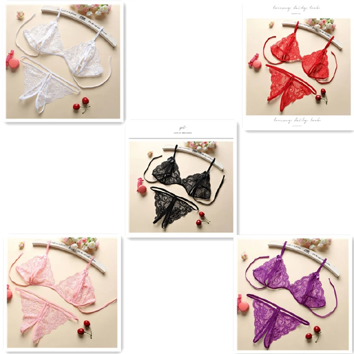 5 Sets New Women's Sexy Lingerie  Bra Thong Set Open Crotch Free Three-Point Fun Lace Ladies Underwear Sexy Passion