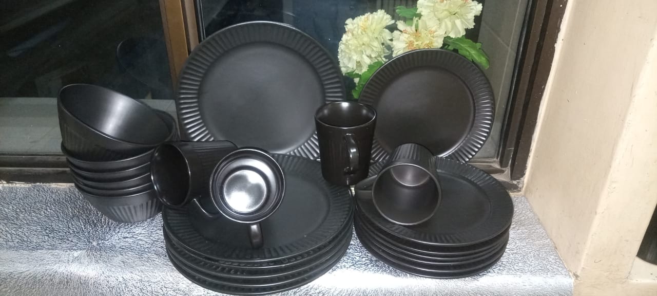 24 Pcs Generic Ceramic Dinner Set  cups/plates Brown as picture