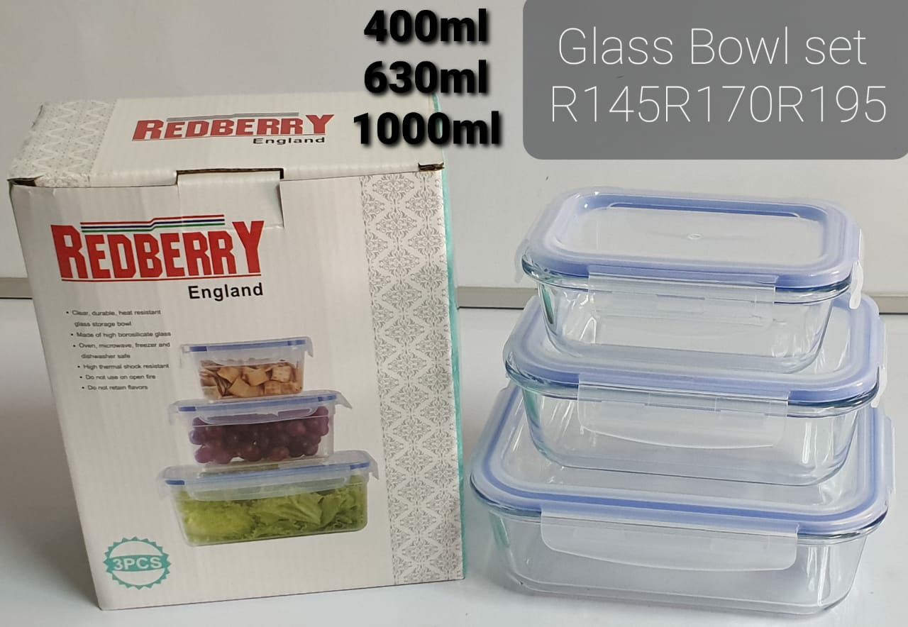 3Pcs Redberry Quality Glass Heat Resistant Home Kitchen Storage/lunch container microwave safe