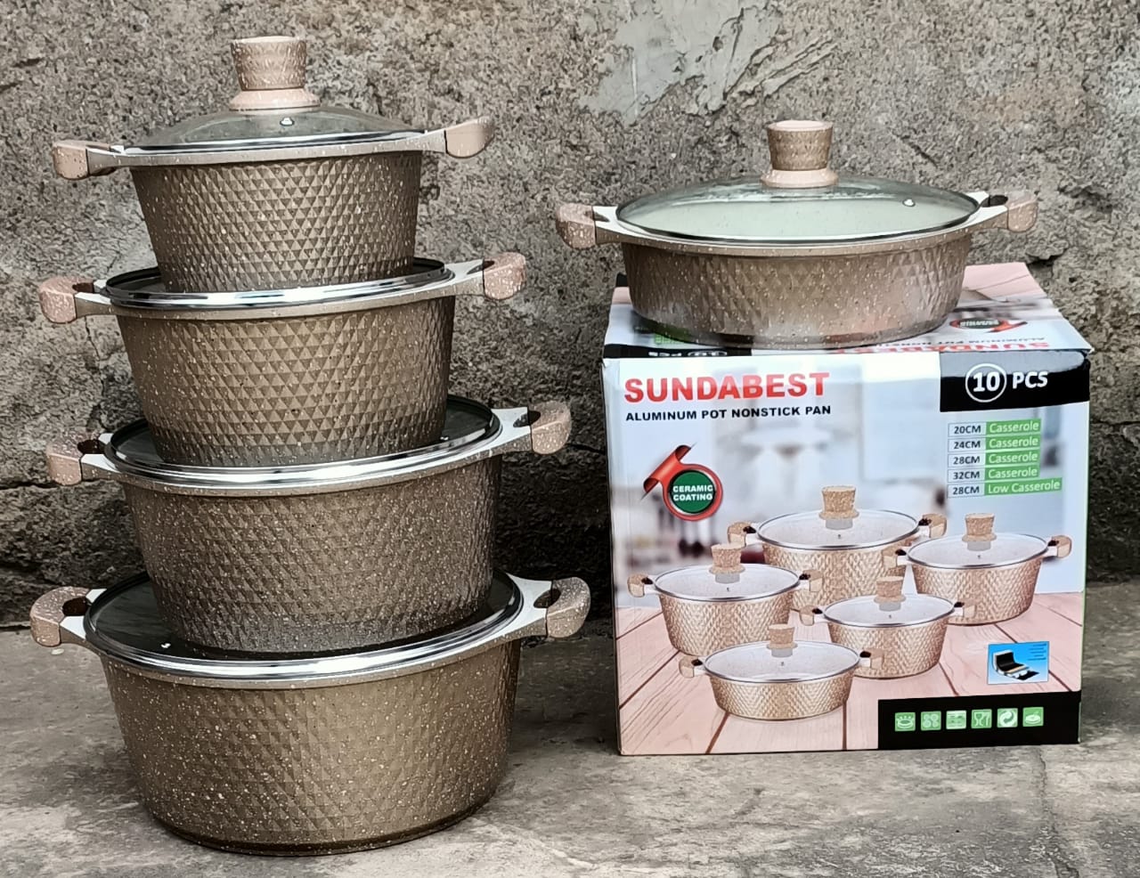 10 pcs heavy granite sundabest cookware/cooking pots/sufuria