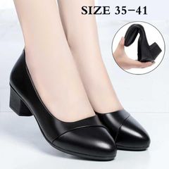 38-41 Fashion Women's Soft PU Leather Shoes With Low Heels Ladies Soft Soles work Versatile shoes Black 41