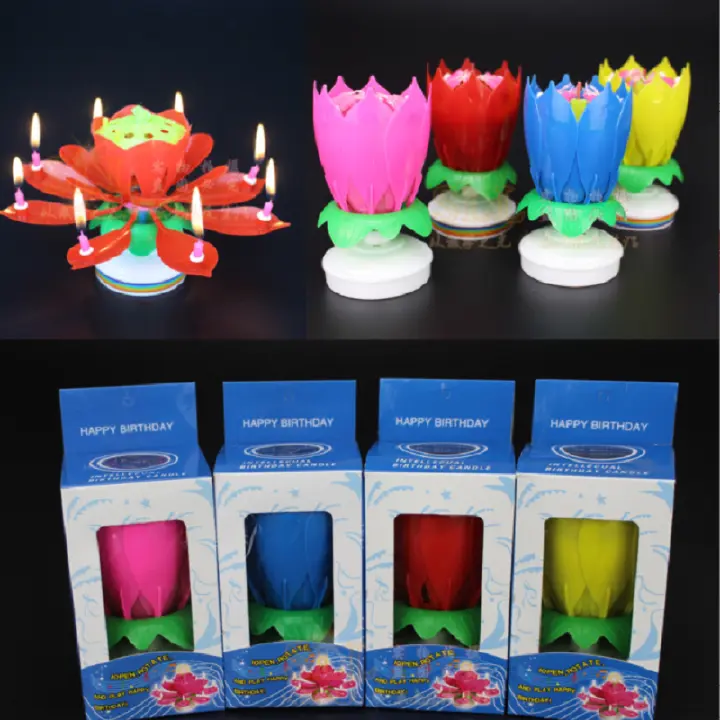 Lying Sincere Candle Wholesale Lotus Music Candle ins Flowering Birthday Cake Flat Rotating Electronic Lotus Candle