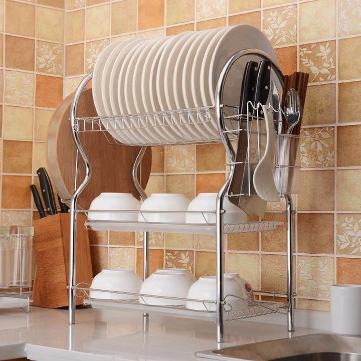 3 Tier Stainless Steel Dish Rack  /  Dish drainer Utensils with Drain Board silver silver 3 Tier Silver 3 TIER