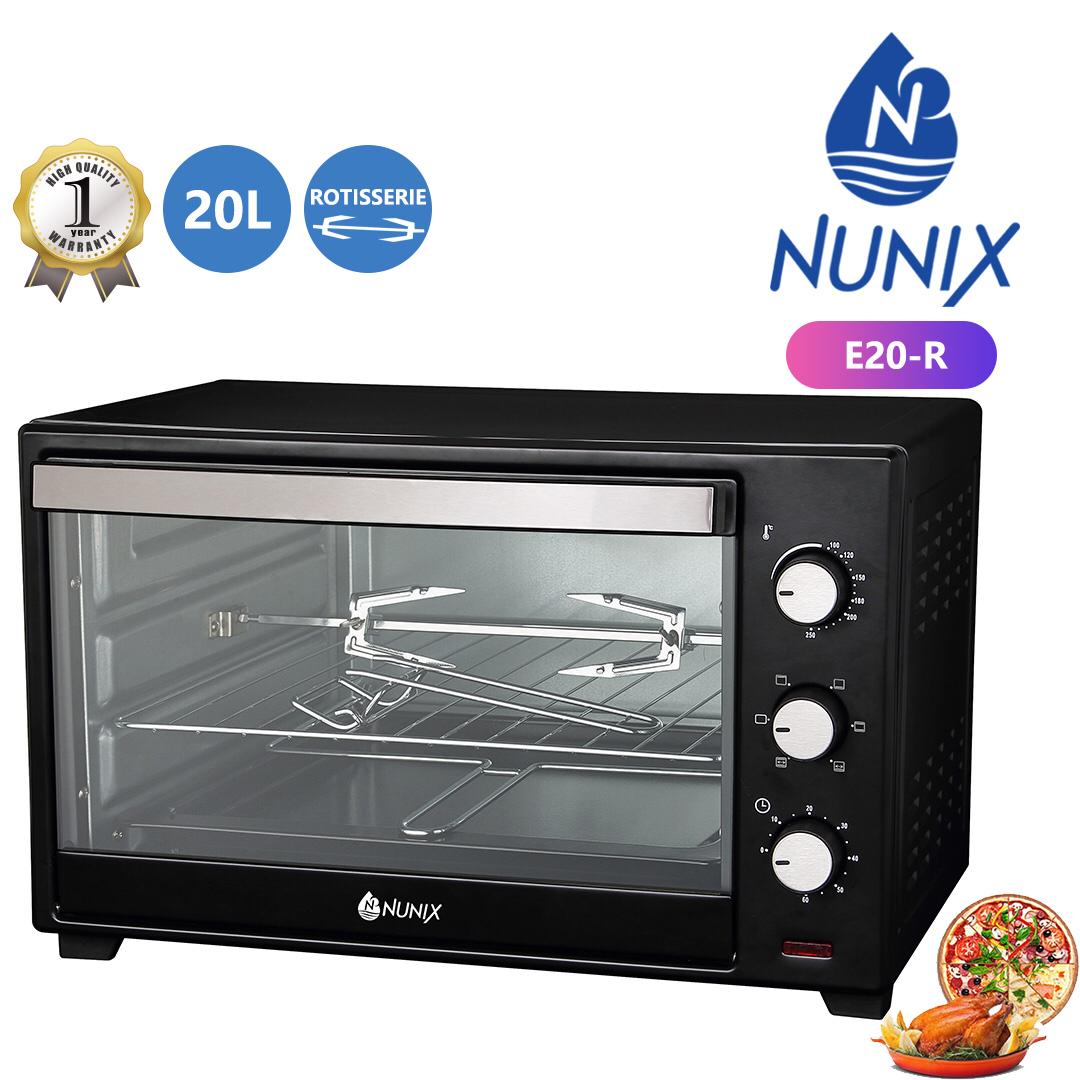 Nunix 20L Electric Oven E20-R 20 Litres+ Free Rotisserie Stick Black 1280W Black with glass door 12 Months warranty