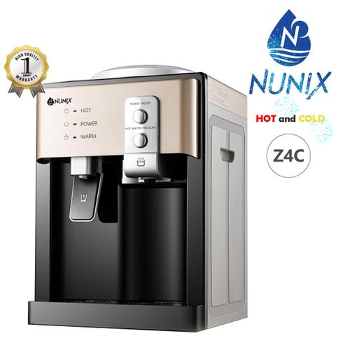Z4C Nunix Hot And Cold Table Top Water Dispenser Hot Tank Capacity 0.7L Cold Tank Capacity 0.6L Easy To Use Press Taps Hot & Cold Water Power Switch Power Protection Fuse Stainless Steel Hot Water Tan