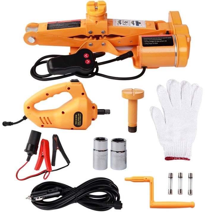 12V Electric Car Jack with tyre compressor and tools auto suv Electric Car Jack Kit 3T with Flashlight - Higher Stability, Safety, and Professional Tool Box
