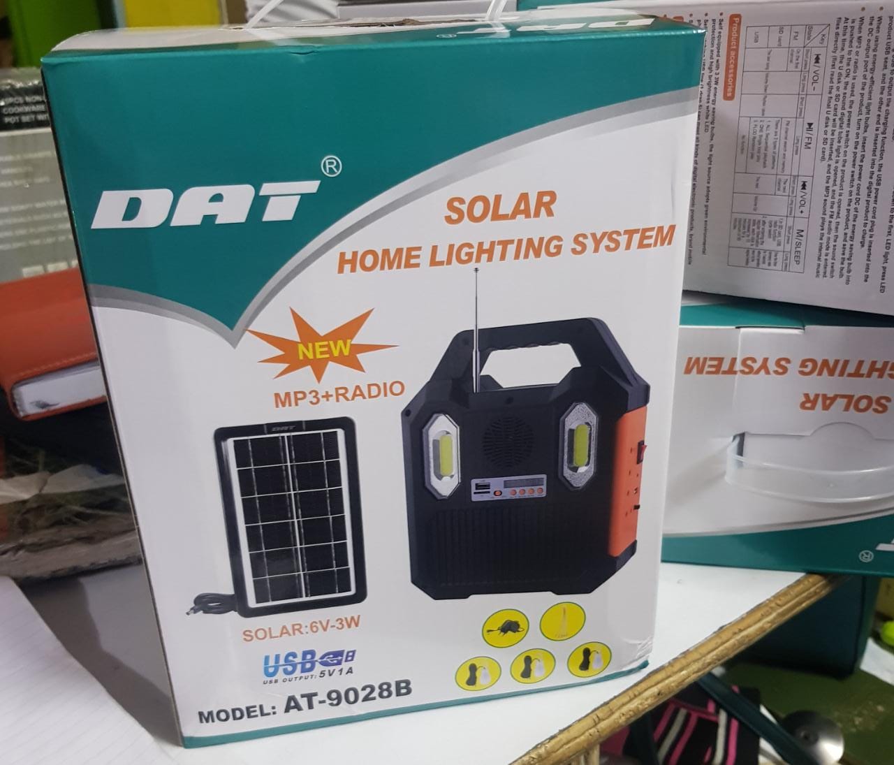 DAT Solar charging and lighting system kits with 3 led bulbs MP3 and radio function solar led lighting kits