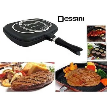 Dessini Die casting double grill pan 36cm With free apron and spaula with non stick surfaces for easy cleaning