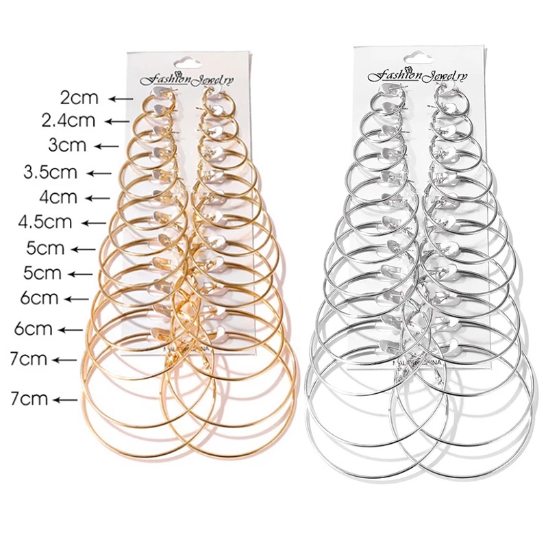 Gold Hoop Earrings Set  Big Circle Earringfor Women Girl Steampunk Ear Clip Korean Earring 12 Pairs