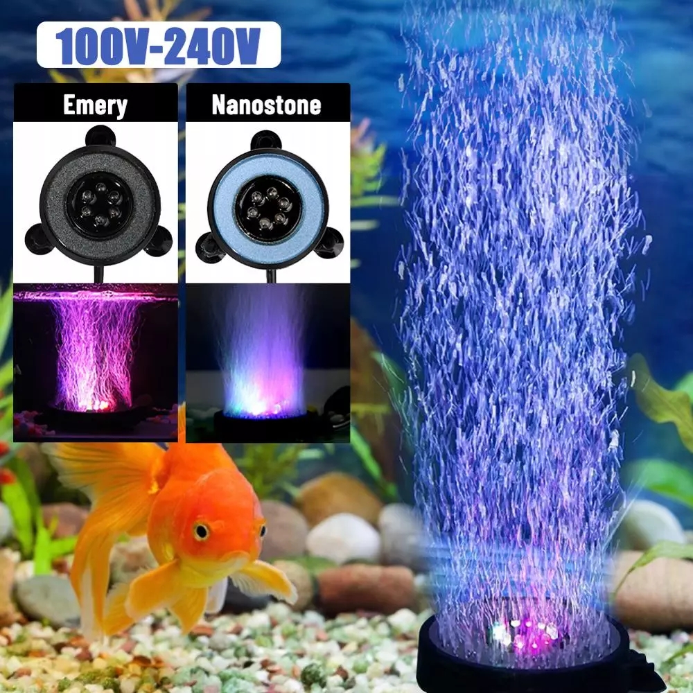 Underwater RGB Fish Tank Air Curtain Bubble Light Changing LED Submersible Aquarium Decorate Light