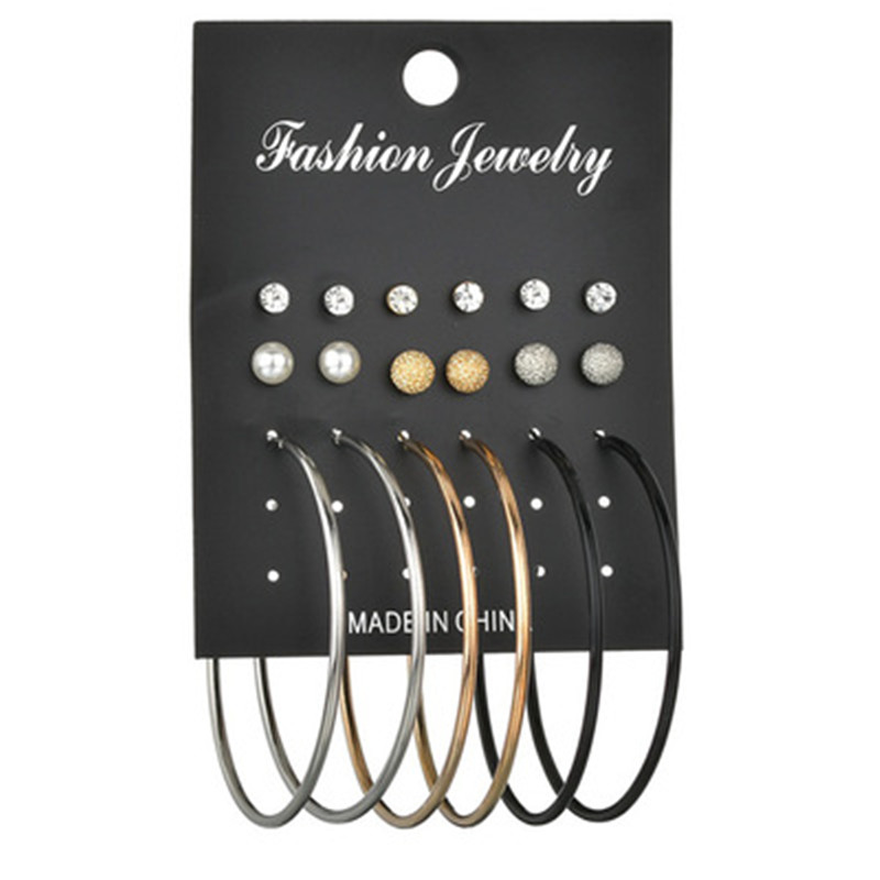 Hot Sale New Earrings Set 6 Pairs Of Creative Simple Circle Multi-element Earrings For Women