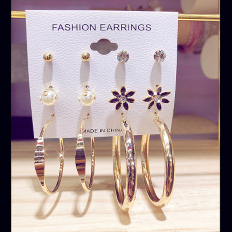 Hot Sale New Earrings Set 6 Pairs Of Creative Simple Circle Multi-element Earrings For Women