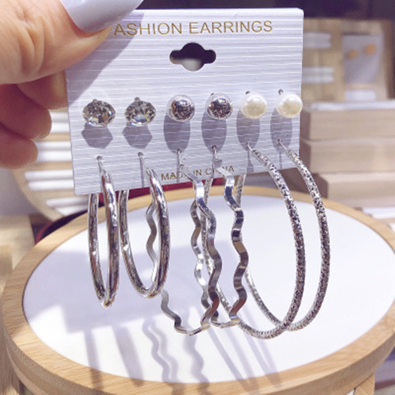 Hot Sale New Earrings Set 6 Pairs Of Creative Simple Circle Multi-element Earrings For Women