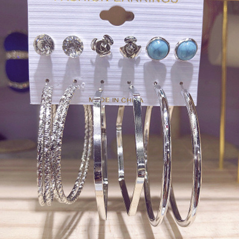 Hot Sale New Earrings Set 6 Pairs Of Creative Simple Circle Multi-element Earrings For Women