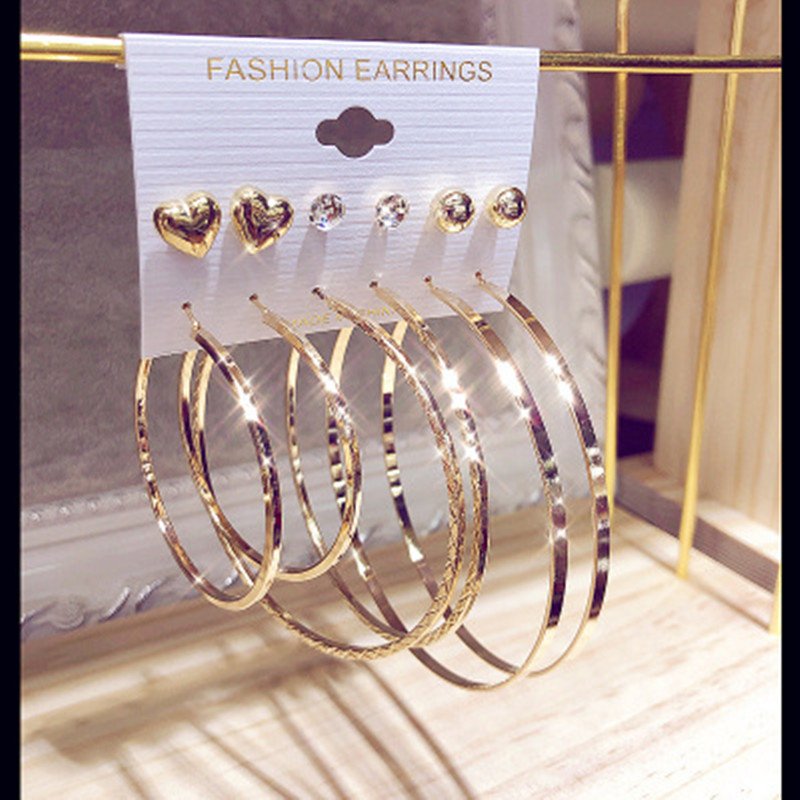 Hot Sale New Earrings Set 6 Pairs Of Creative Simple Circle Multi-element Earrings For Women