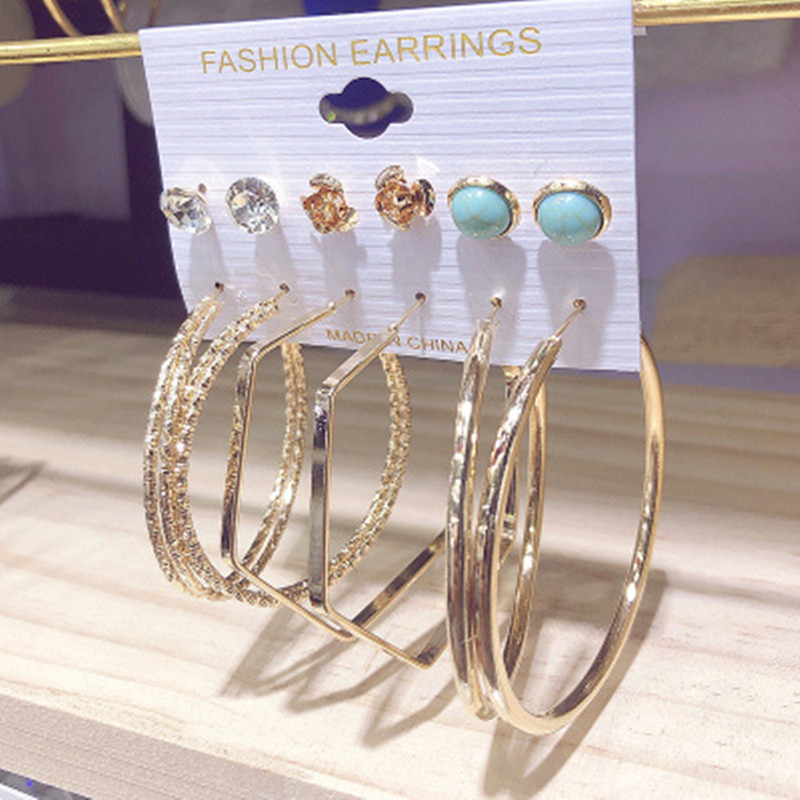 Hot Sale New Earrings Set 6 Pairs Of Creative Simple Circle Multi-element Earrings For Women