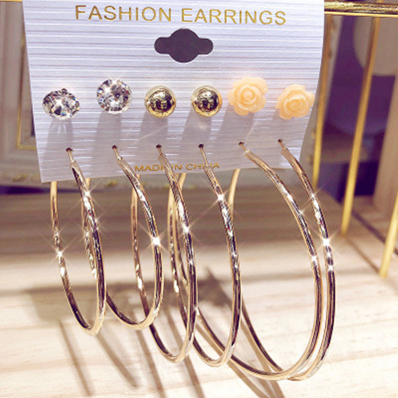 Hot Sale New Earrings Set 6 Pairs Of Creative Simple Circle Multi-element Earrings For Women