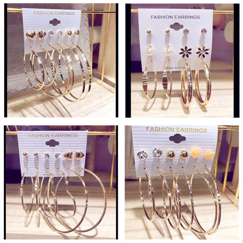 Hot Sale New Earrings Set 6 Pairs Of Creative Simple Circle Multi-element Earrings For Women
