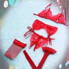 Women's Fashion Mesh Lace Up Harness Bra 3 Points Sexy Lingerie Women's  Underwear 4 Pieces Pajama Set With Net Socks Black White Red Colors Lovers Girlfriends Wife's Birthday Holi Red Average Size