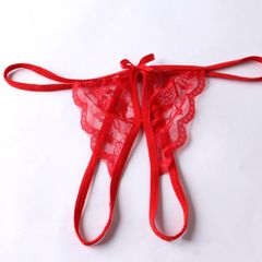 Sexy Lace Transparent Double Butterfly Festival Open T-pants Sexy lingerie T-String Girls Pants Women Sexy Lingerie 4PCS/Set White Pink Red Black Color Red Average Size