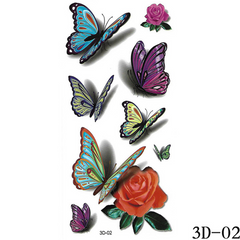 2022 Hot Sale 3D Flower Butterfly Tattoo Sticker Color Printing Animal Cartoon Temporary Women Beauty Tattoo Stickers Girls Birtthday Gift Wholesale Colorful 3D-02