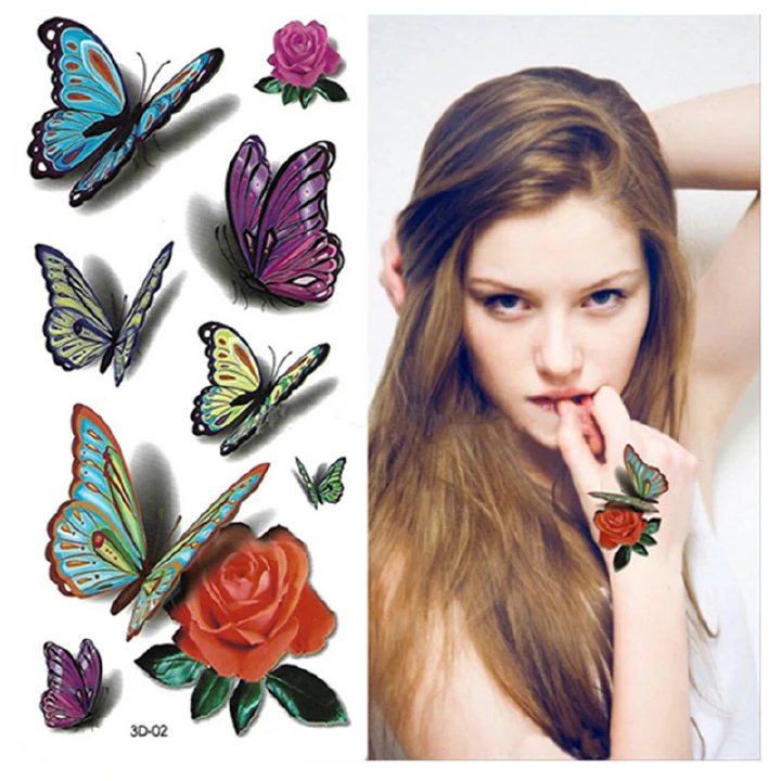 2022 Popular 3D Flower Butterfly Tattoo Sticker Color Printing Animal Cartoon Temporary Women Beauty Tattoo Stickers Girls Fashion Birthday Gift Wholesale