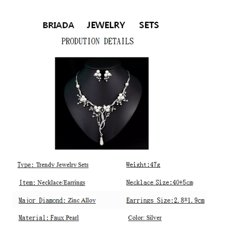 New Fashion Necklace Earrings Floral Bride Bridal Jewelry Wedding Party Anniversary Jewelry set Classic Fashionable Pearl Necklace Rhinestone Wedding Matching Necklace and Earring Two-Piece Set